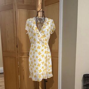 Floral Yellow Wrap Dress Bardot